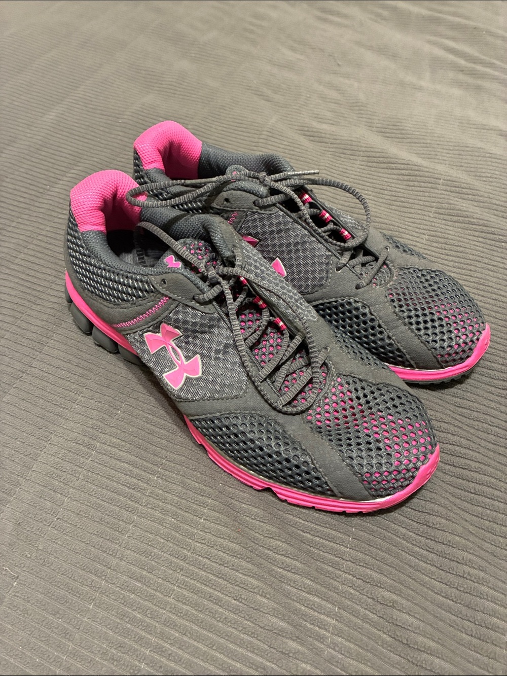 Under Armour Women’s Dark Gray and Hot Pink Athletic Running Shoes